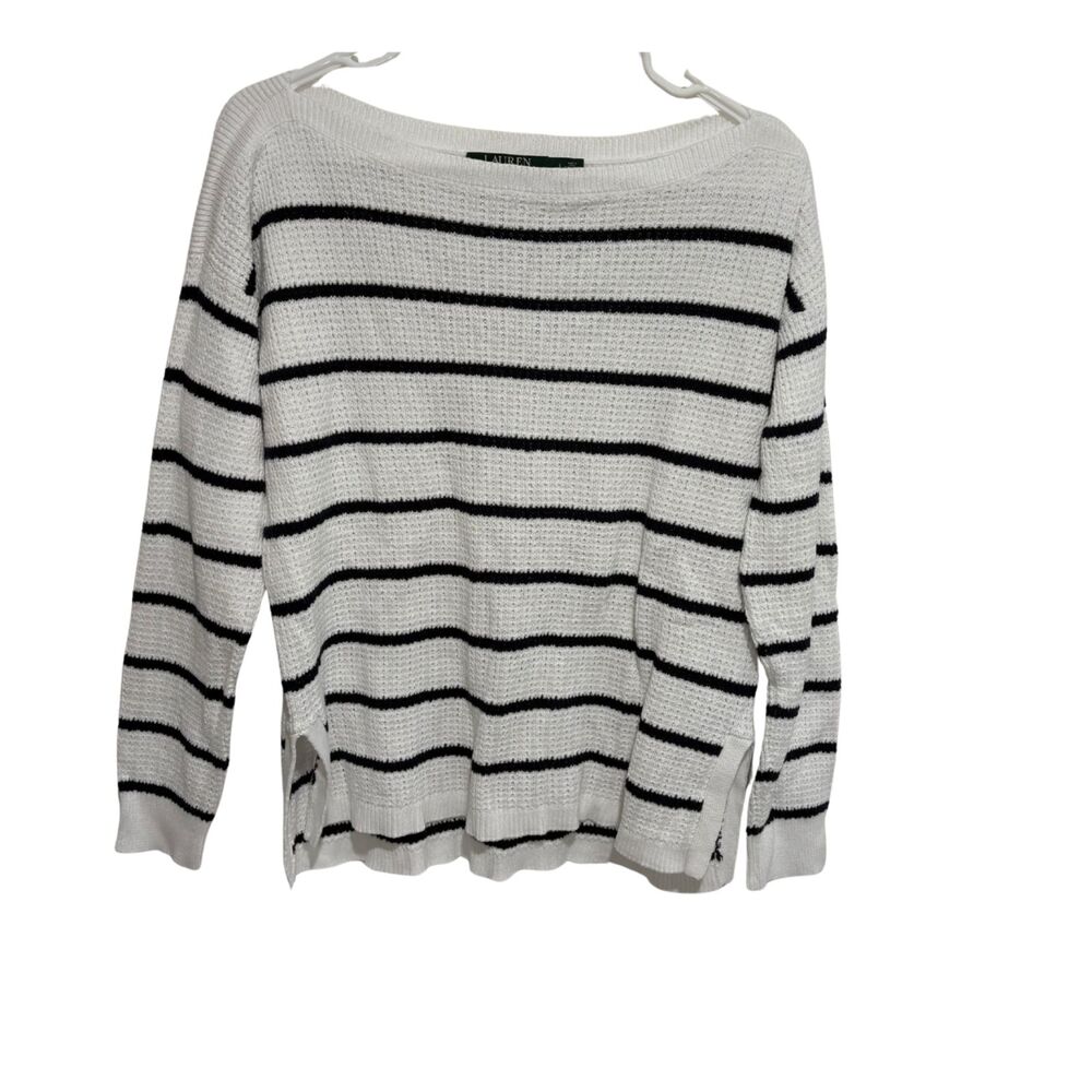 Ralph Lauren Navy & White Striped Cotton Sweater Preppy Coastal Classic Pullover